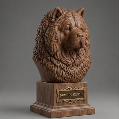 Busto Decorativo Personalizado Chow Chow | Escultura 3D com Nome Gravado