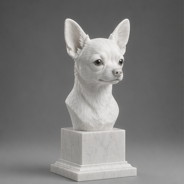 Busto Decorativo Chihuahua Personalizado | Escultura Artesanal em 7 Materiais (da sua escolha)