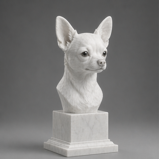Busto Decorativo Chihuahua Personalizado | Escultura Artesanal em 7 Materiais (da sua escolha)