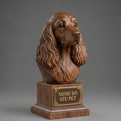 Busto Decorativo Personalizado Cocker Spaniel | Escultura 3D com Nome Gravado