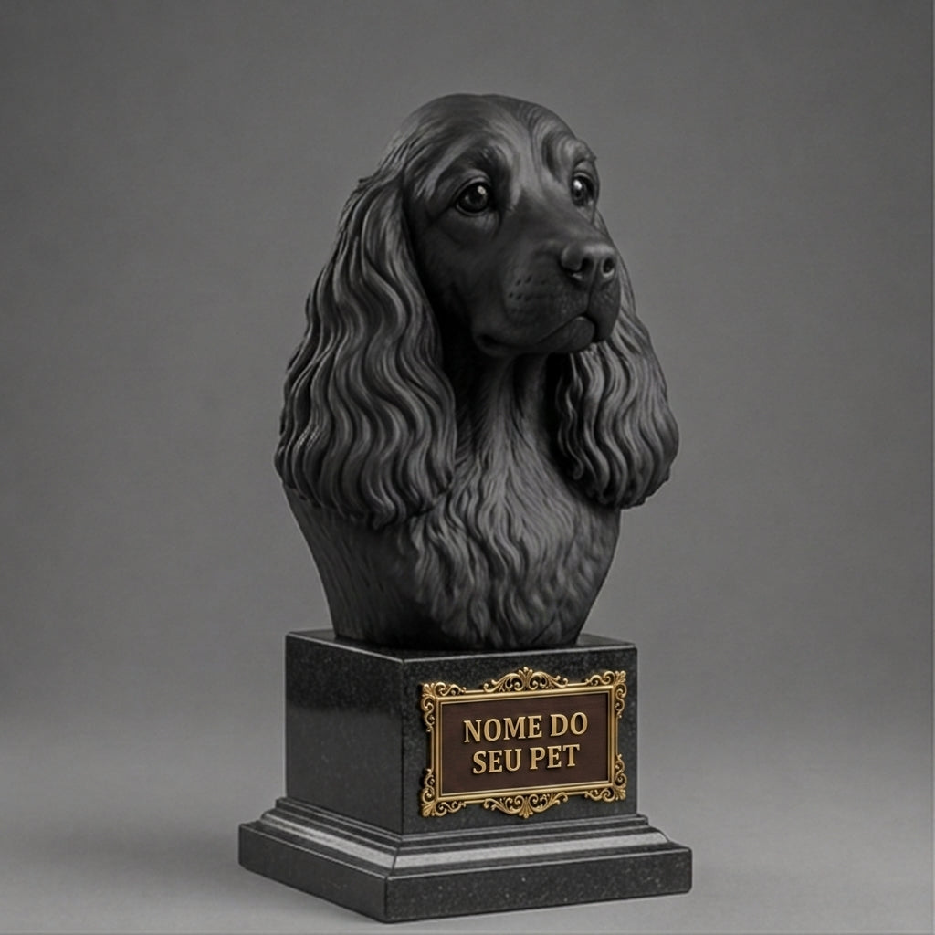 Busto Decorativo Personalizado Cocker Spaniel | Escultura 3D com Nome Gravado