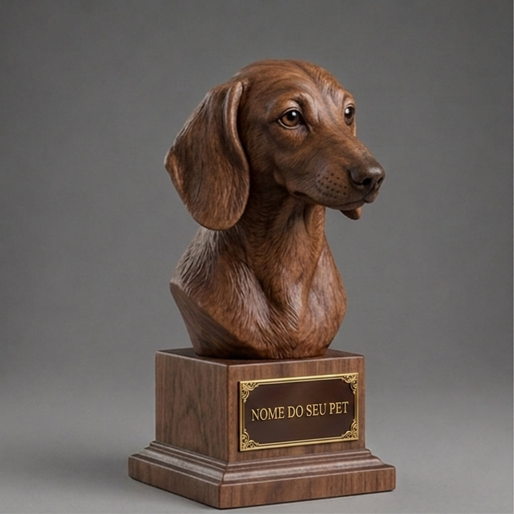 Busto Decorativo Personalizado Dachshund | Escultura 3D com Nome Gravado