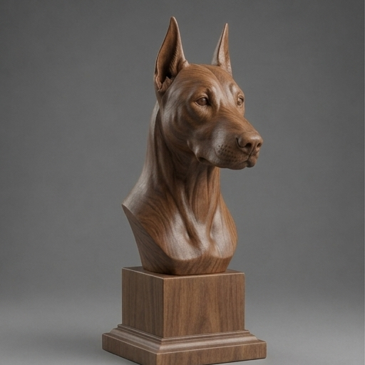 Busto Doberman — fundo madeira escura