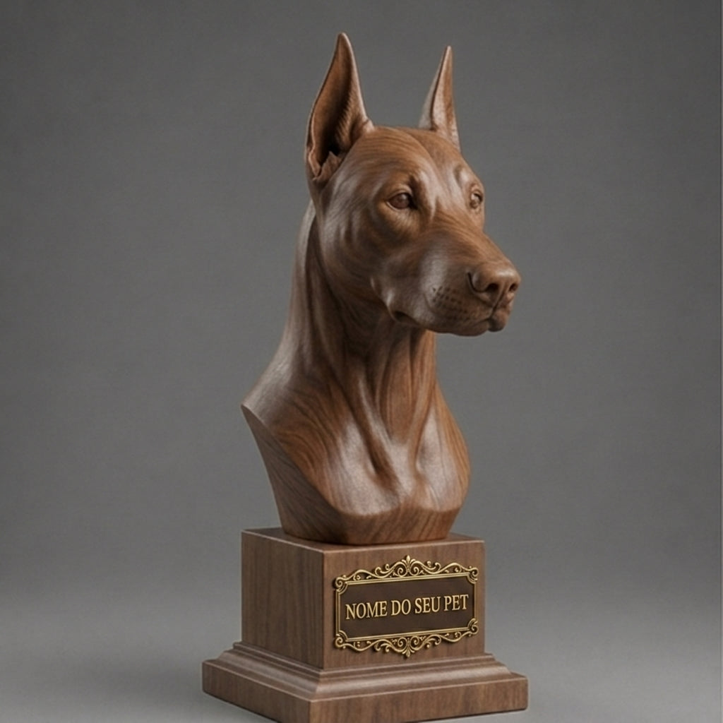 Busto Decorativo Personalizado Doberman | Escultura 3D com Nome Gravado