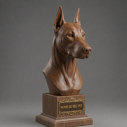 Busto Decorativo Personalizado Doberman | Escultura 3D com Nome Gravado