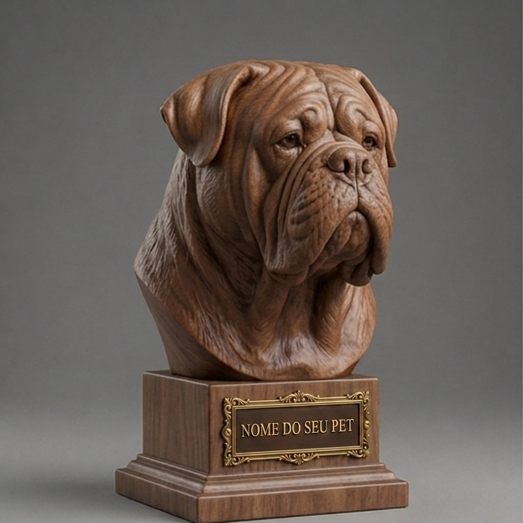 Busto Decorativo Personalizado Dogue de Bordeaux | Escultura 3D com Nome Gravado