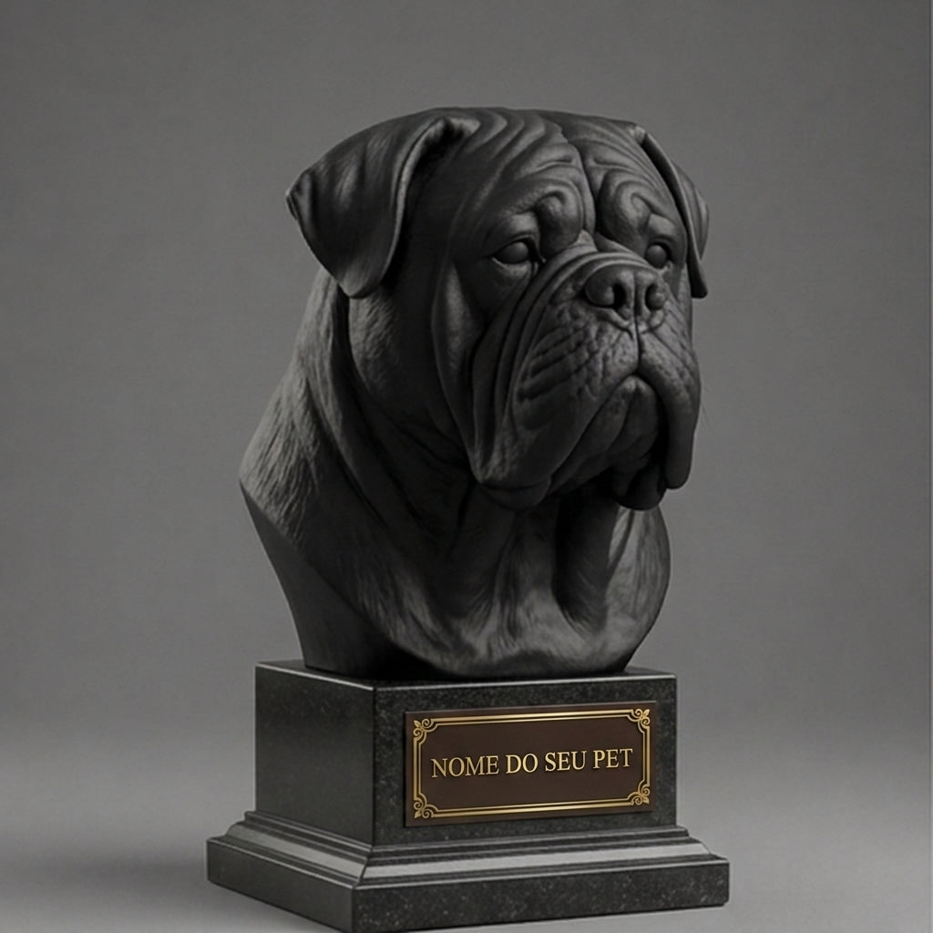Busto Decorativo Personalizado Dogue de Bordeaux | Escultura 3D com Nome Gravado
