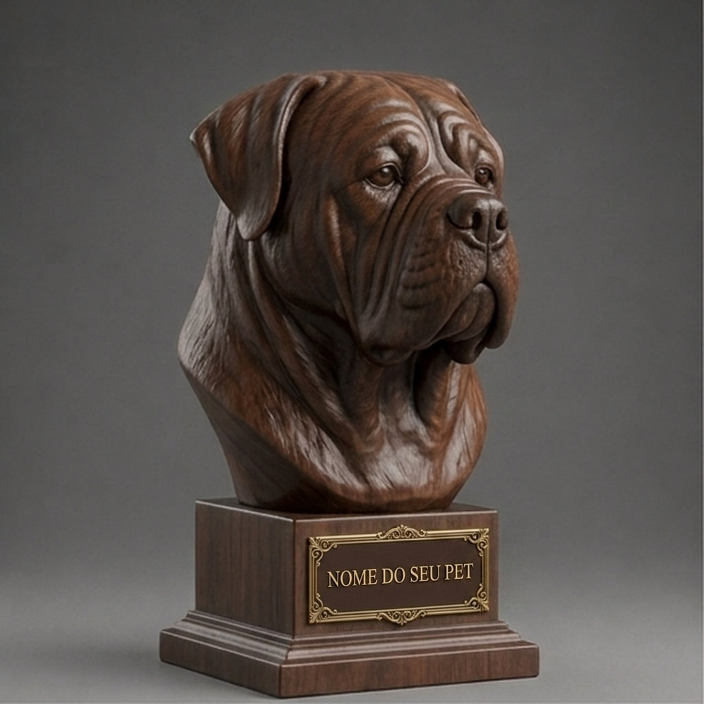 Busto Decorativo Personalizado Dogue de Bordeaux | Escultura 3D com Nome Gravado