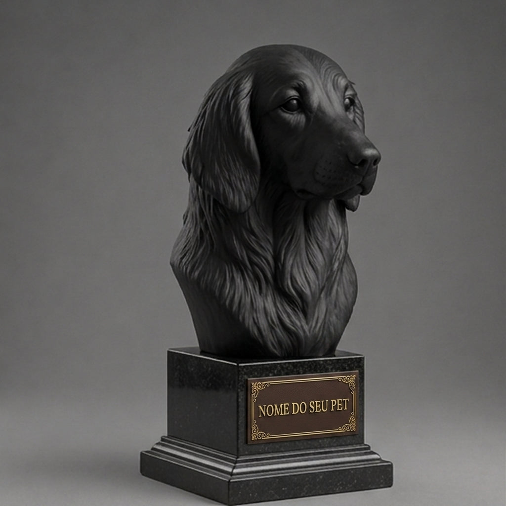 Busto Decorativo Personalizado Golden Retriever | Escultura 3D com Nome Gravado