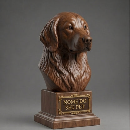 Busto Decorativo Personalizado Golden Retriever | Escultura 3D com Nome Gravado