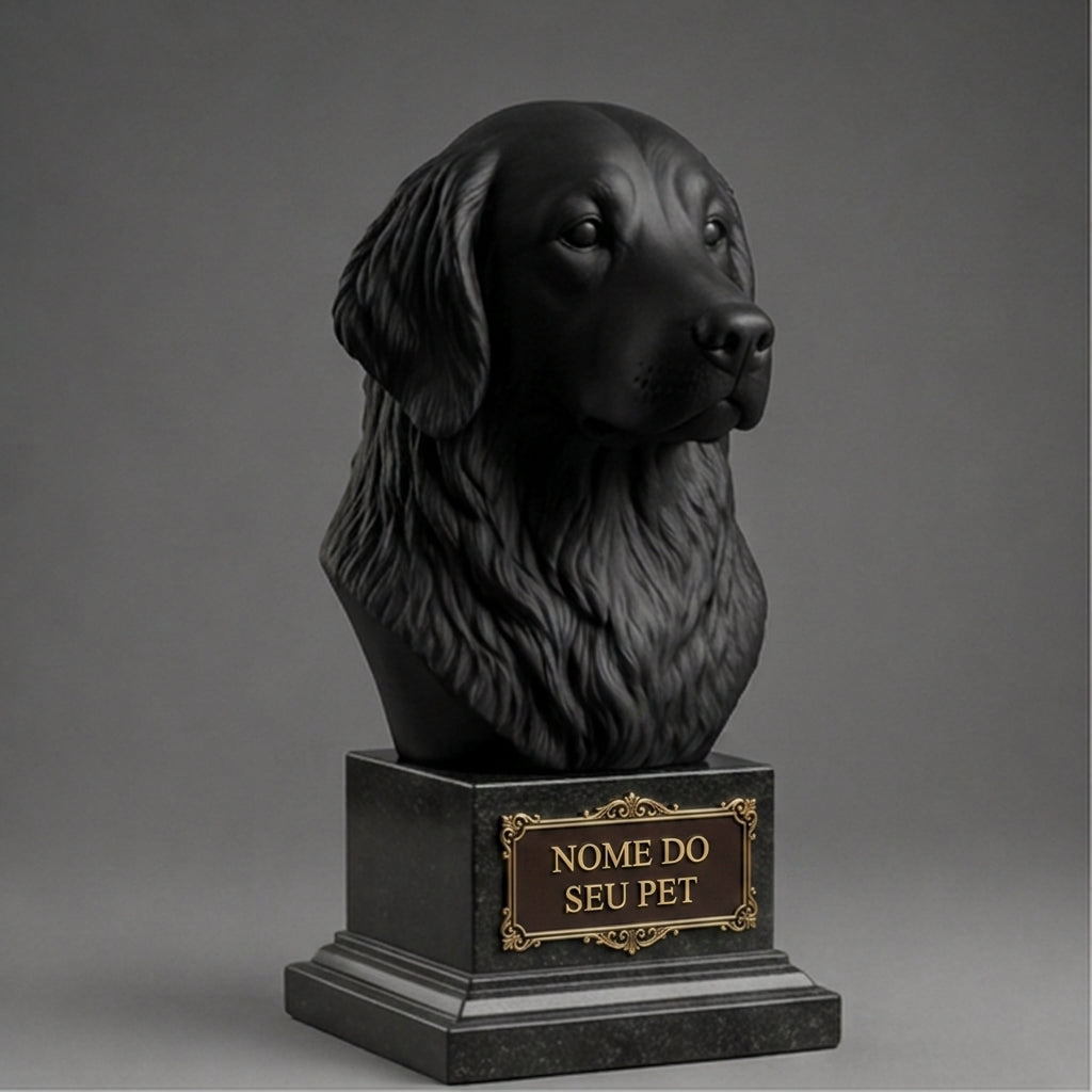Busto Decorativo Personalizado Golden Retriever | Escultura 3D com Nome Gravado