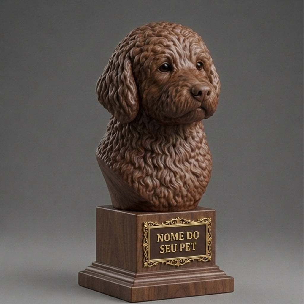 Busto Decorativo Personalizado Golden Retriever | Escultura 3D com Nome Gravado