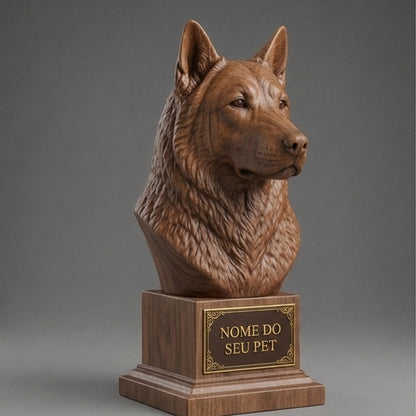 Busto Decorativo Personalizado Husky Siberiano | Escultura 3D com Nome Gravado
