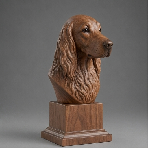 Busto Irish Setter — fundo madeira escura
