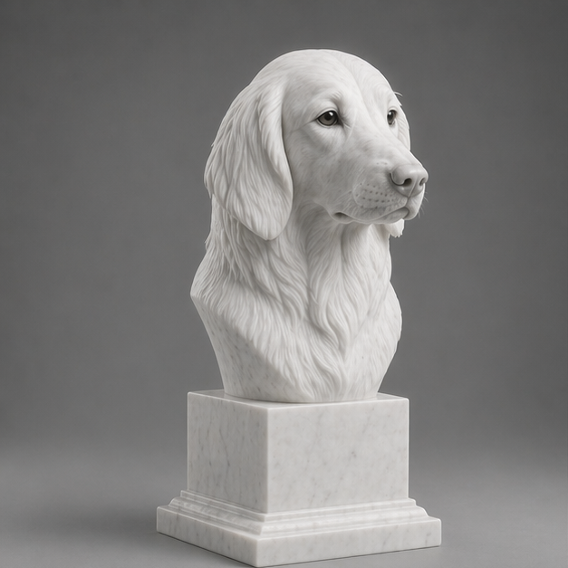 Busto Decorativo Flat-Coated Retriever Personalizado | Escultura Artesanal em 7 Materiais (da sua escolha)