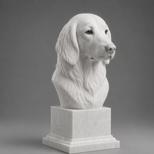 Busto Decorativo Flat-Coated Retriever Personalizado | Escultura Artesanal em 7 Materiais (da sua escolha)