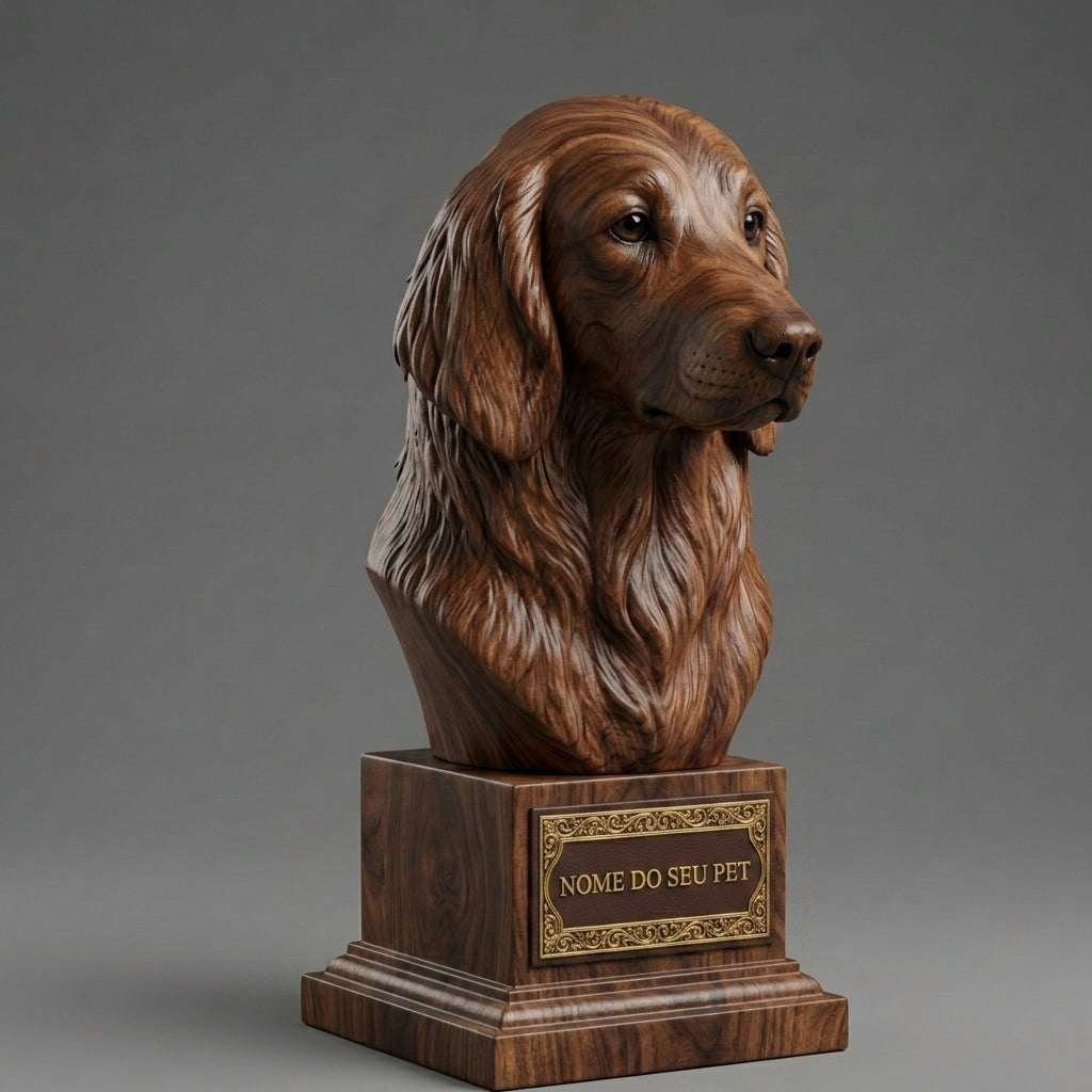 Busto Decorativo Personalizado Flat-Coated Retriever | Escultura 3D com Nome Gravado