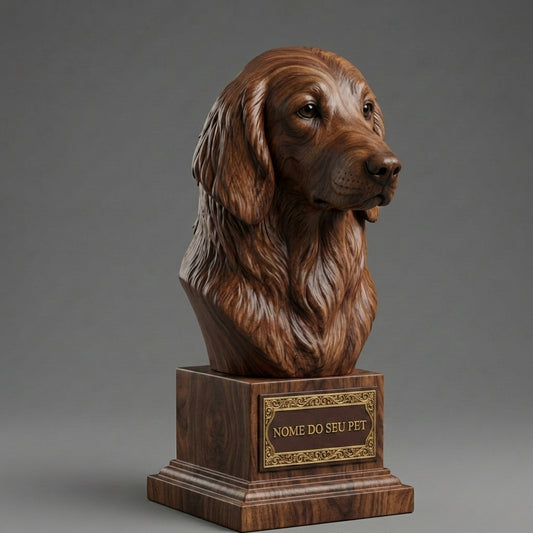 Busto Decorativo Personalizado Flat-Coated Retriever | Escultura 3D com Nome Gravado