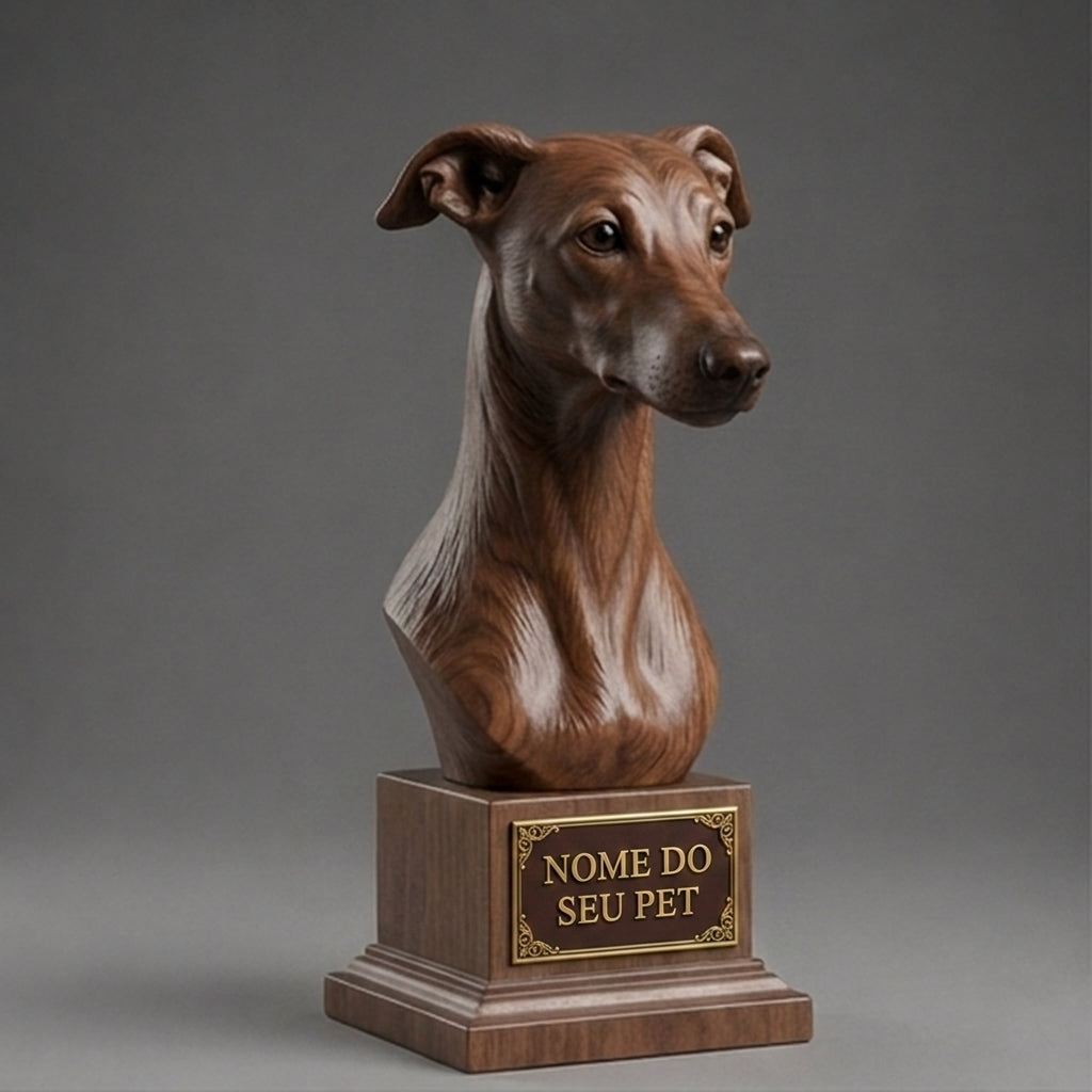 Busto Decorativo Personalizado Greyhound | Escultura 3D com Nome Gravado