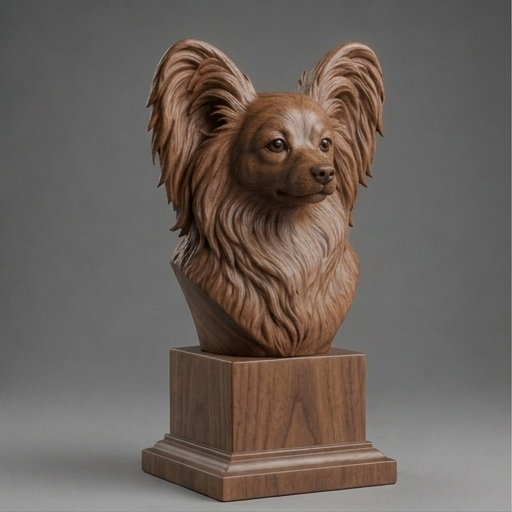 Busto Papillon — fundo madeira escura