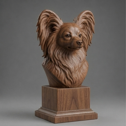 Busto Papillon — fundo madeira escura