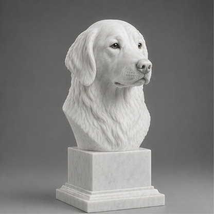 Busto Decorativo Golden Retriever Personalizado | Escultura Artesanal em 7 Materiais (da sua escolha)