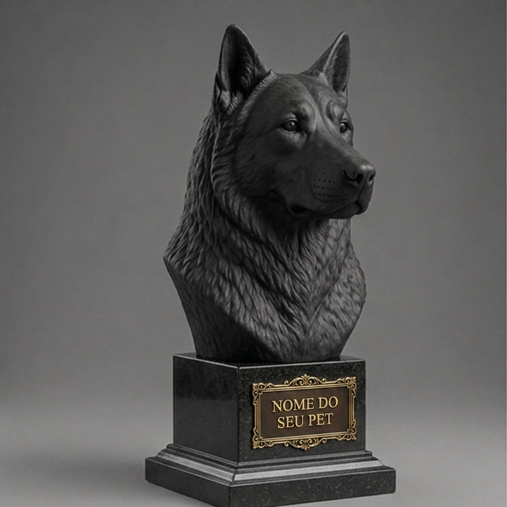 Busto Decorativo Personalizado Husky Siberiano | Escultura 3D com Nome Gravado