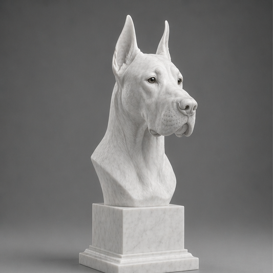 Busto Decorativo Great Dane Personalizado | Escultura Artesanal em 7 Materiais (da sua escolha)