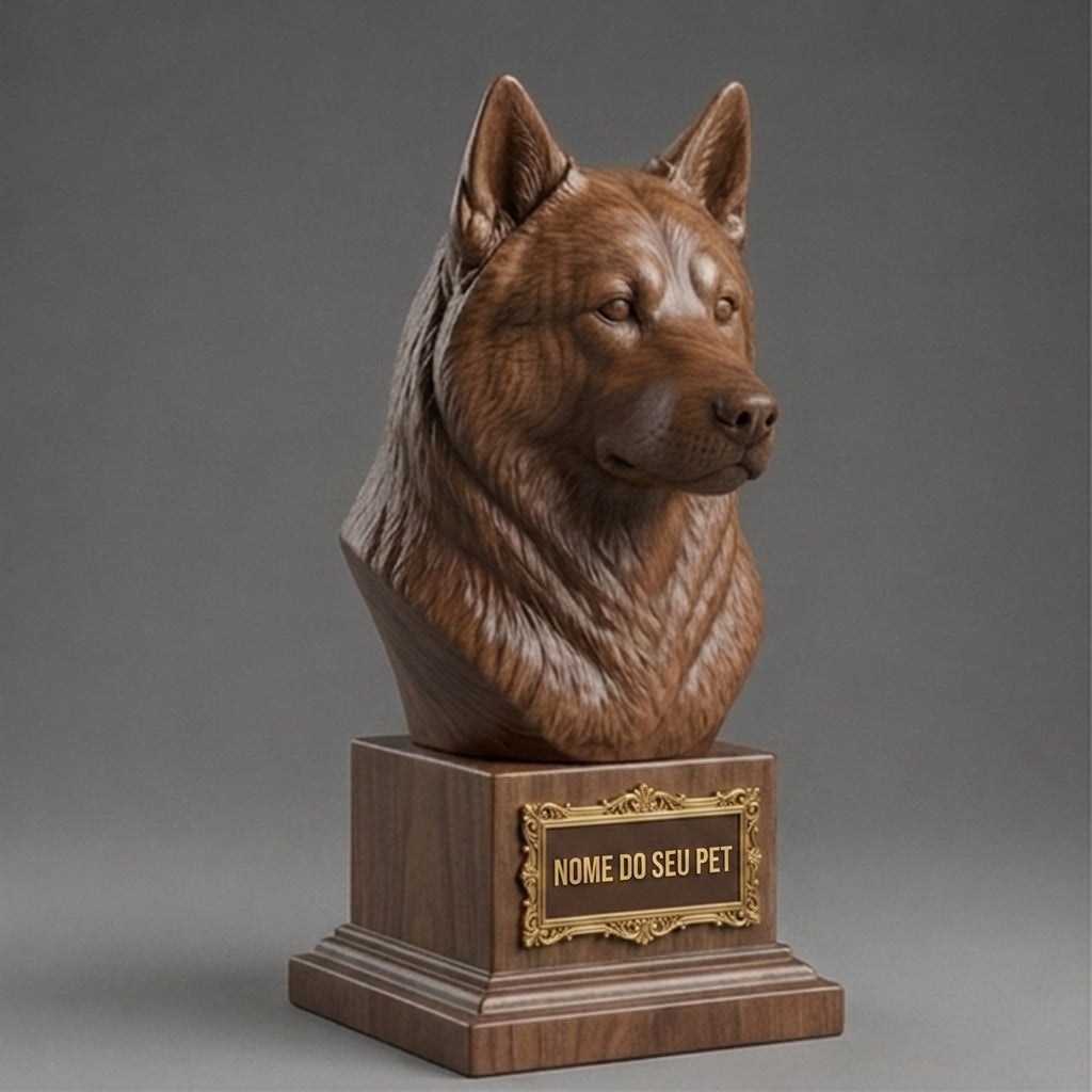 Busto Decorativo Personalizado Husky Siberiano | Escultura 3D com Nome Gravado