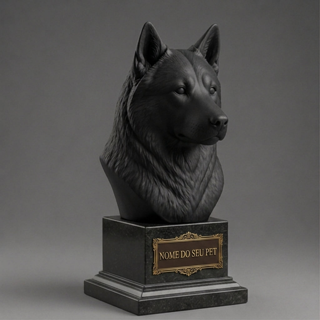 Busto Decorativo Personalizado Husky Siberiano | Escultura 3D com Nome Gravado