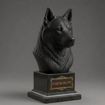 Busto Decorativo Personalizado Husky Siberiano | Escultura 3D com Nome Gravado