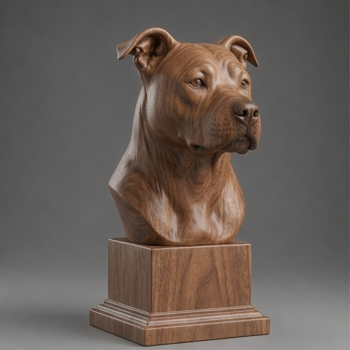 Busto Pit Bull — fundo madeira escura