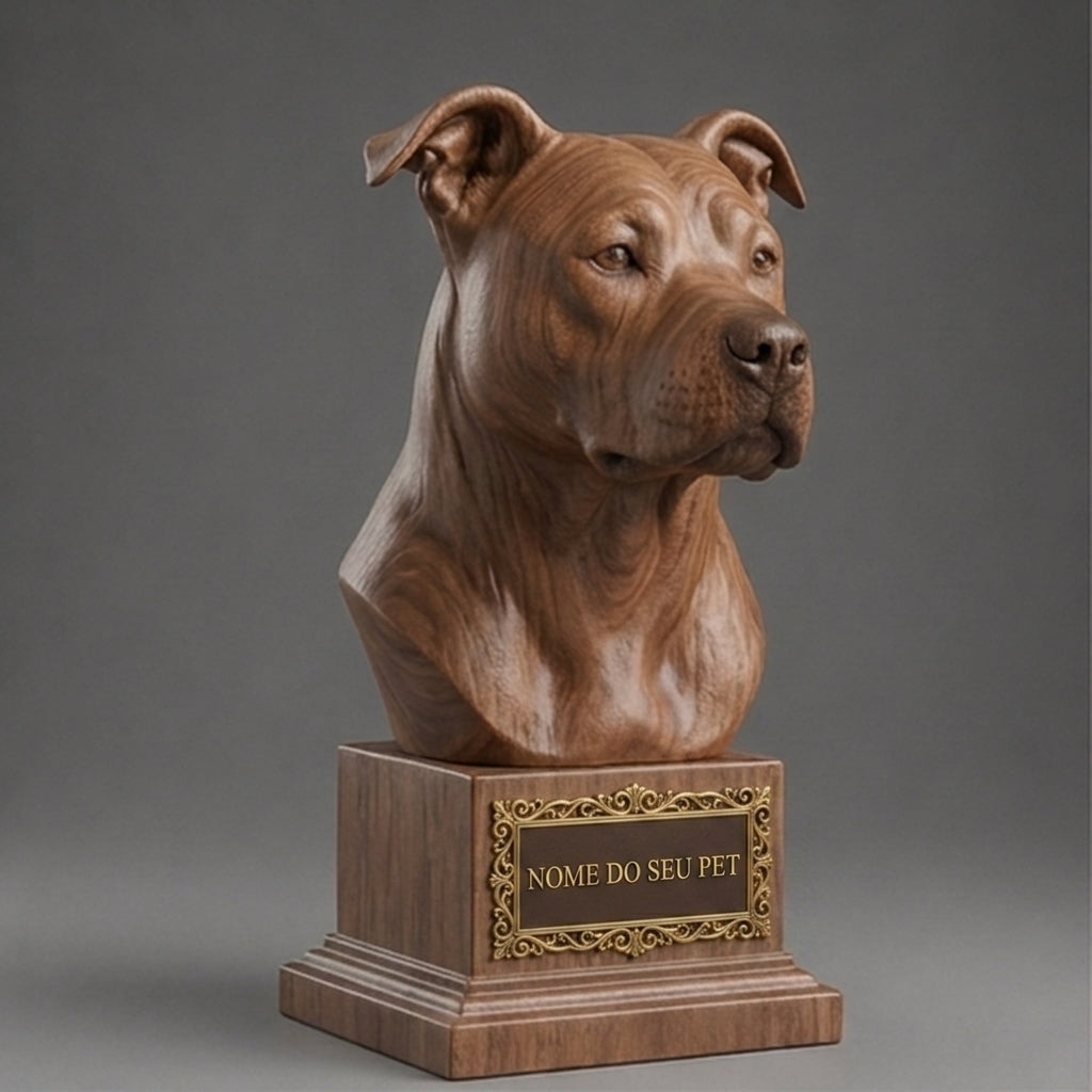 Busto Decorativo Personalizado Pitbull | Escultura 3D com Nome Gravado
