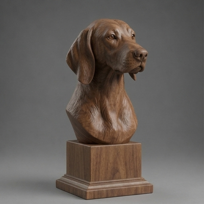 Busto English Pointer — fundo madeira escura