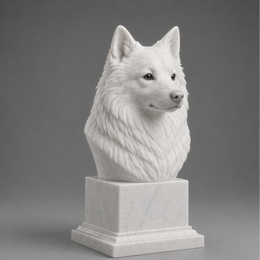 Busto Decorativo Spitz Japonês Personalizado | Escultura Artesanal em 7 Materiais (da sua escolha)