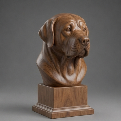 Busto Labrador Retriever — fundo madeira escura