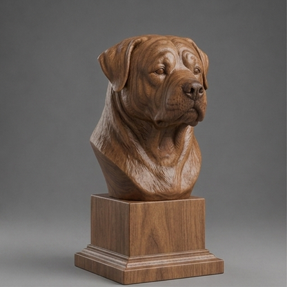 Busto Rottweiler — fundo madeira escura