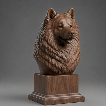 Busto Samoyed — fundo madeira escura
