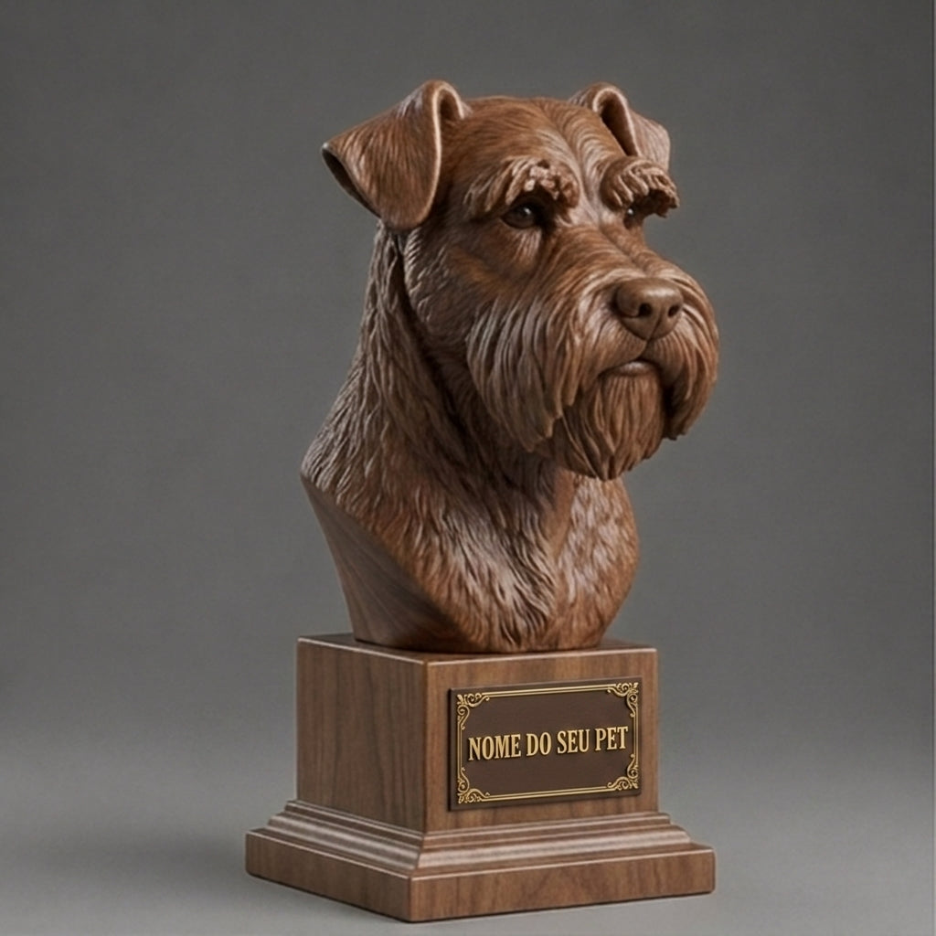 Busto Decorativo Personalizado Schnauzer | Escultura 3D com Nome Gravado