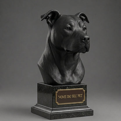 Busto Decorativo Personalizado Pitbull | Escultura 3D com Nome Gravado