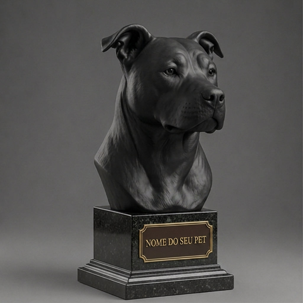 Busto Decorativo Personalizado Pitbull | Escultura 3D com Nome Gravado
