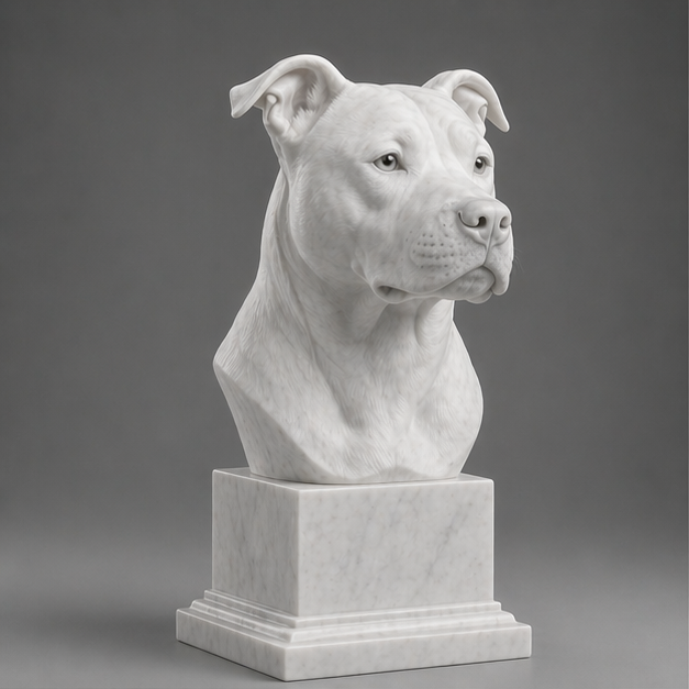 Busto Decorativo Pitbull Personalizado | Escultura Artesanal em 7 Materiais (da sua escolha)