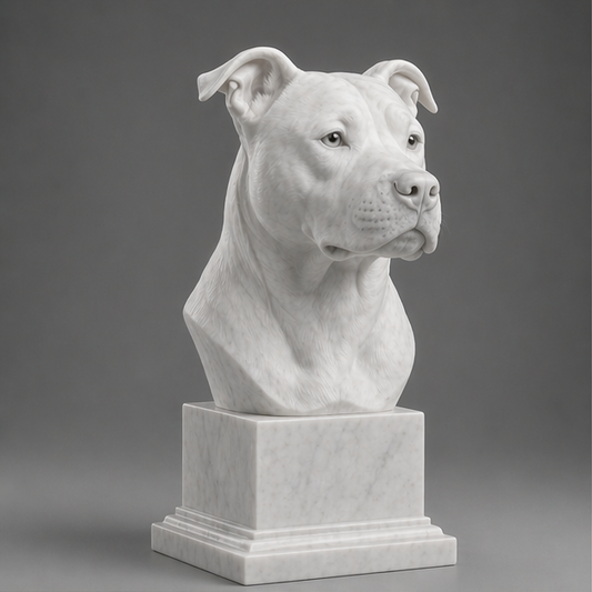 Busto Decorativo Pitbull Personalizado | Escultura Artesanal em 7 Materiais (da sua escolha)