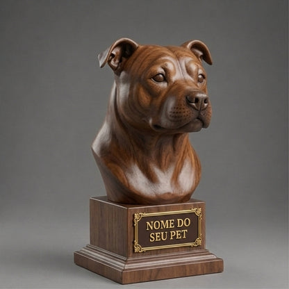 Busto Decorativo Personalizado Pitbull | Escultura 3D com Nome Gravado