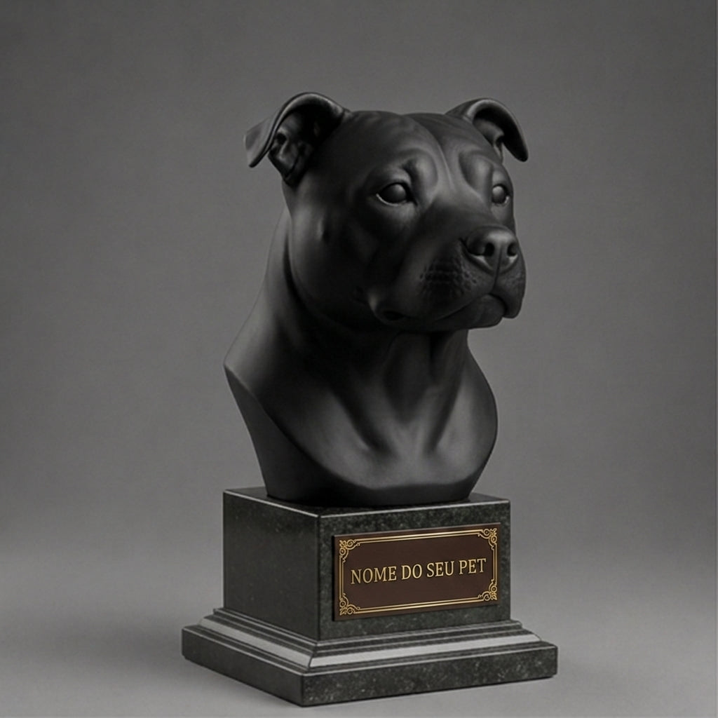 Busto Decorativo Personalizado Pitbull | Escultura 3D com Nome Gravado
