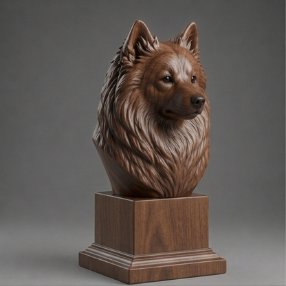 Busto Japanese Spitz — fundo madeira escura
