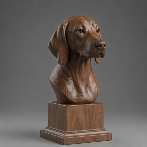 Busto Weimaraner — fundo madeira escura