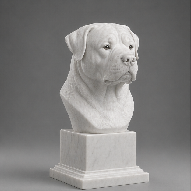 Busto Decorativo Rottweiler Personalizado | Escultura Artesanal em 7 Materiais (da sua escolha)