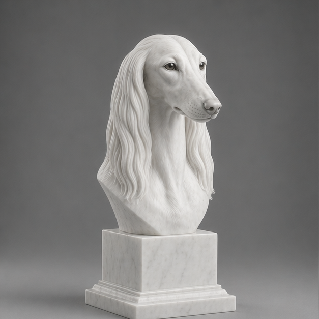Busto Decorativo Saluki Personalizado | Escultura Artesanal em 7 Materiais (da sua escolha)