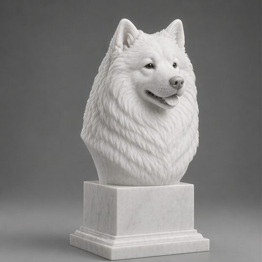 Busto Decorativo Samoieda Personalizado | Escultura Artesanal em 7 Materiais (da sua escolha)